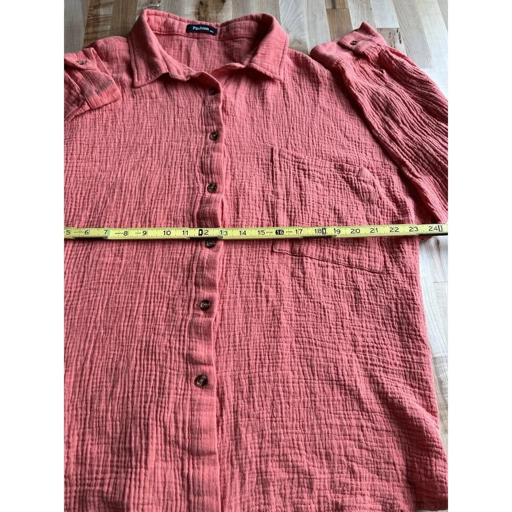 Women's Oversized Long Sleeve Button Up 100% Cotton Gauze Crinkle Slouchy XXL - Picture 8 of 9